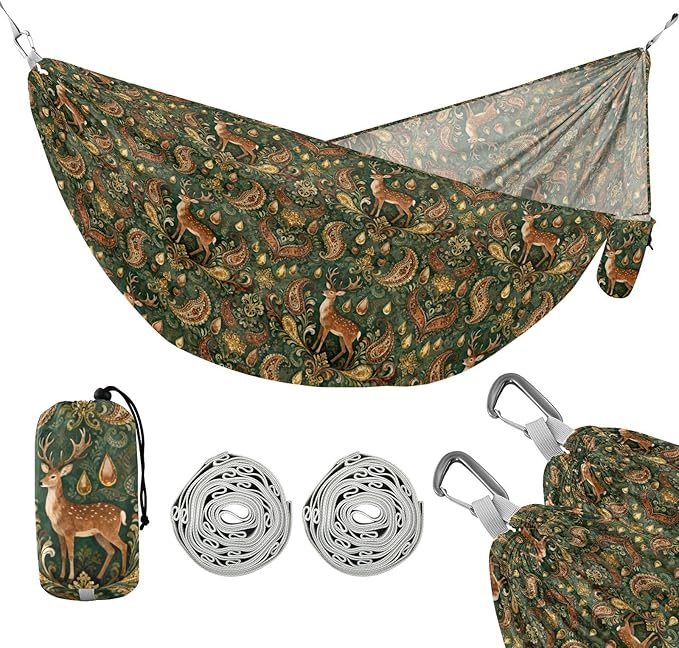 Deer with Paisley Camping Hammocks Hanging Rope Swing Hammock for Outside Beach Patio Garden