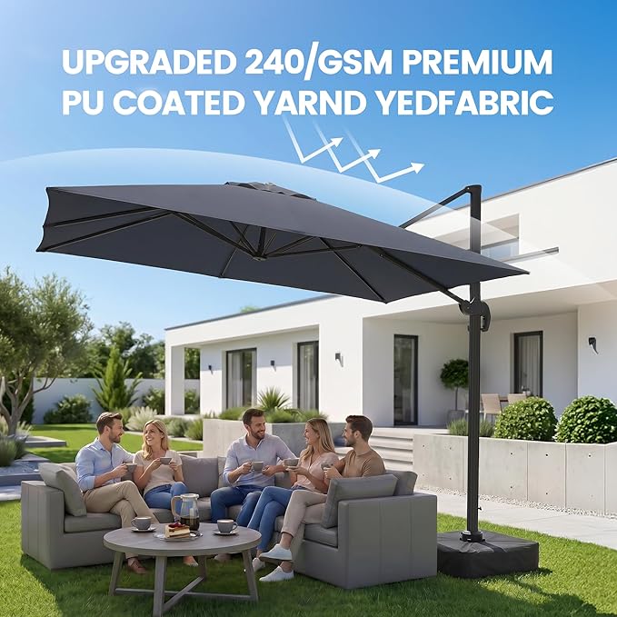 Olilawn 2 Pack 9' X 12' Patio Umbrella with Base Included, Large Outdoor Cantilever Offset Patio Umbrellas Rectangular Aluminum Umbrella with 360-degree Rotation & Infinite Tilt Adjustment for Poolside Luxury, Hosting, Backyard BBQ, Light Grey