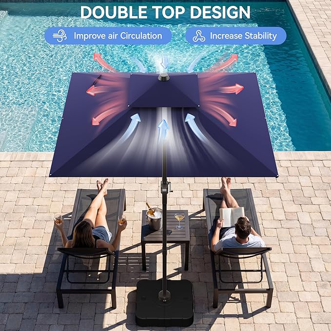 10x10FT Navy Blue Cantilever Outdoor Patio Umbrella with Base, Large Square Offset Design, Double Top Heavy Duty Aluminum Frame & 360° Rotation for Pool Garden Deck Backyard