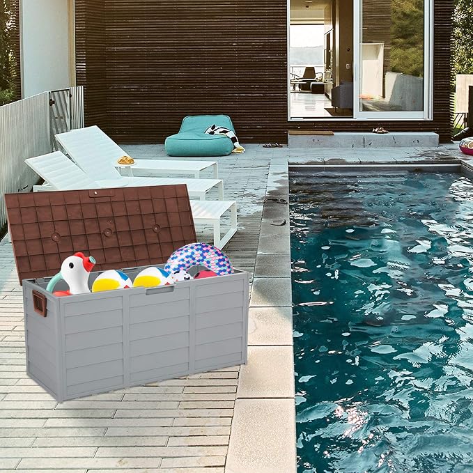 Resin Deck Box,75 Gallon 260L Outdoor Garden Plastic Storage Deck Box Chest Tools Cushions Toys Lockable Seat (Brown)