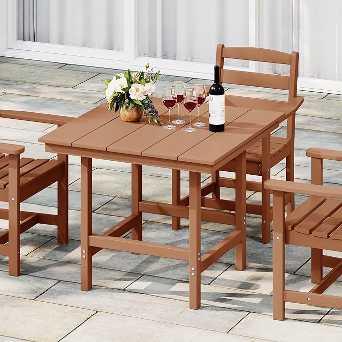 WestinTrends Ashore Outdoor HDPE 36" Square Patio Dining Table with Umbrella Hole, Teak