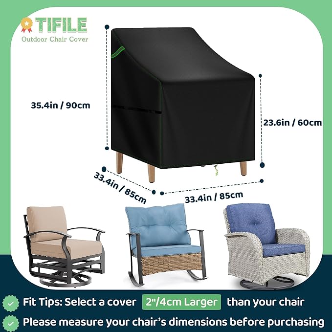 Adirondack Chair Cover, Patio Rocking Chair Covers Waterproof 2 Pack, 420D Swivel Chair Covers for Outdoor Furniture, Lounge Lawn Deep Seat Cover, Black, 33.4" L x 33.4" W x 35.4"