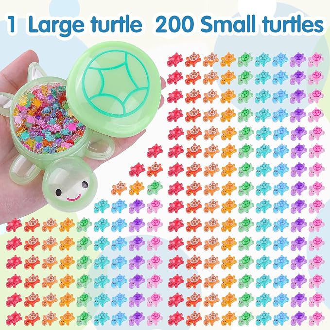 200 Pcs Mini Resin Turtle with 1 Pc Jumbo Resin Turtles, Luminous Miniature Tiny Turtles Glow in The Dark for Fairy Garden Dollhouse Micro Landscaping