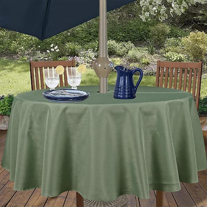 Outdoor Tablecloth Wrinkle-Free Stain Resistant Waterproof Polyester Fabric Table Cover with Zipper Umbrella Hole for Picnic/Party/Dinner/Patio Garden(70inch Round,Zippered,Sage Green)