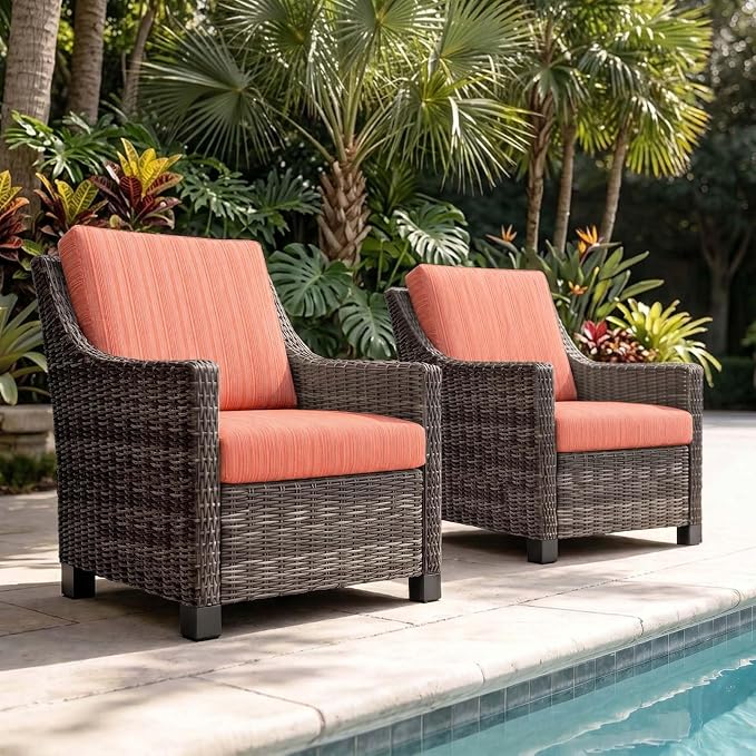 Wicker Patio Conversation Set, Outdoor Patio Chair Set with Deep Seating, Wide Armrests & Thick Cushions, All-Weather Outdoor Furniture Set for Patio, Porch, Deck & Backyard