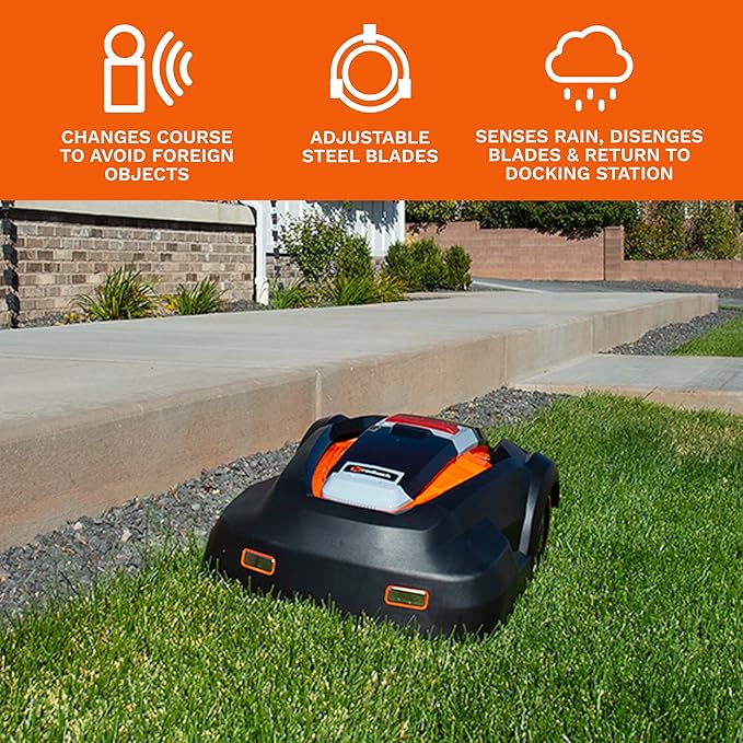 Robot Lawn Mower, Mows Up to 1/4 Acre, Updated 2026 Programming, Adjustable Cutting Height, Self Installation Kit Included, 50% Slope, Low Noise (65dBA) and Rain Sensor