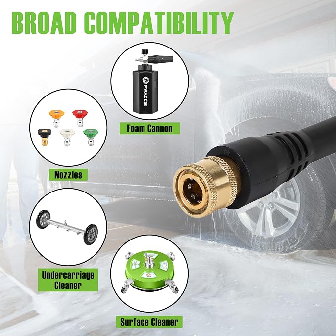 PWACCS Pressure Washer Hose and Gun, 50 FT Power Washer Hose with Extension Wand Kit, 5 Nozzle Tips, M22-14 Fitting, Compatible with Ryobi, Green Works & Karcher
