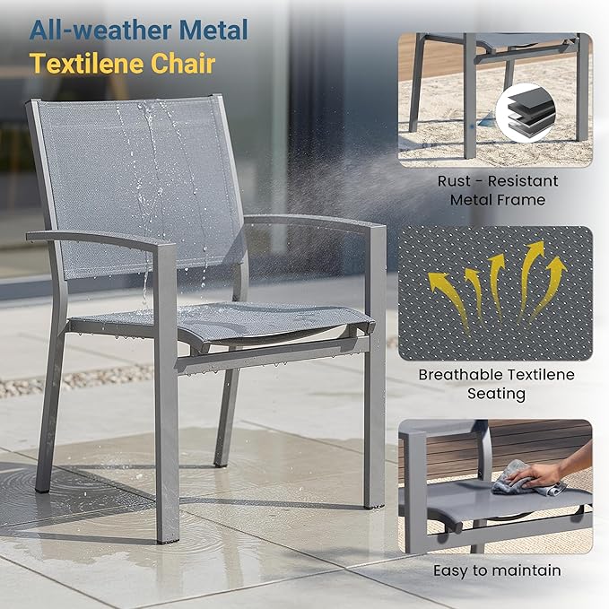 Heavy-Duty Metal Patio Chairs Set of 4, Outdoor Patio Chairs with Breathable Quick-Drying Textilene, Outdoor Chair with 110° Ergonomic High Backrest for Porch, Patio, Garden, Deck, Backyard