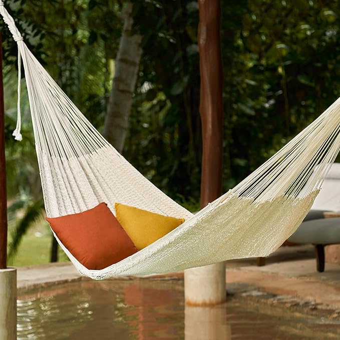 Novica Handmade Uxmal Ivory Cotton Rope Hammock (Triple)