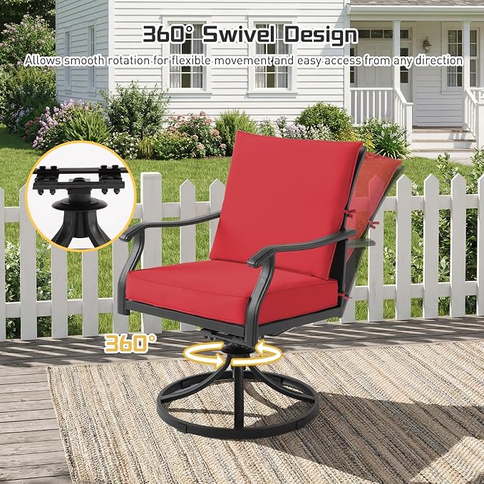 7 Piece Outdoor Patio Dining Set, 62’’ Rectangular Metal Dining Table with Umbrella Hole & 4pcs Outdoor Metal Dining Chairs & 2pcs Patio Swivel Rocking Chairs , Outdoor Furniture Dining Set for Patio