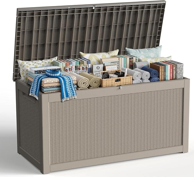 320 Gallon Outdoor Storage Box,Large Waterproof UV Resistant Deck Box,Lockable Storage Container for Patio Furniture Cushions Garden Tools and Pool Accessories(Gray，320 Gallon)