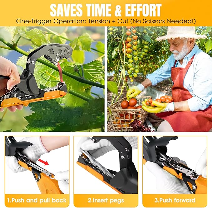 SWANSOFT Plant Tying Machine, Lightweight Plant Vine Tying Tape Machine Tool, Planting Tape Gun for Tomatoes, Grapes and Vegetable Garden, Come with 20000pcs Staples 20 Rolls (Yellow)