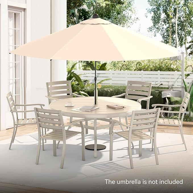 LUMISOL 7-Piece Outdoor Patio Dining Set, 4 Stackable Metal Dining Chairs and 40.6" Round Metal Dining Table, Outdoor Table and Chairs for Lawn Garden Backyard, Sandstone