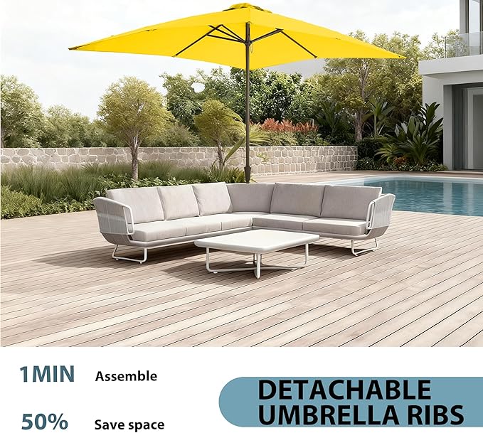 8x10FT Rectangular Patio Umbrella with Crank Lift for Garden,UV Protection Outdoor Umbrella for Deck,Pool and Yard,Yellow