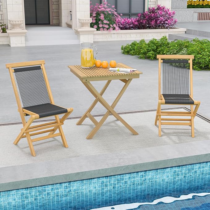 Tangkula 27.5 Inch Teak Wood Patio Dining Table, Square Outdoor Bistro Table with Slatted Tabletop, Sturdy Wood Frame & Thickened Top, Teak Outside Dining Table for Balcony, Deck, Porch, Backyard