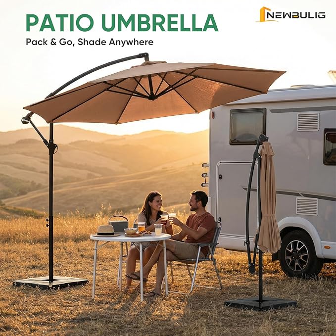 NEWBULIG 10FT Patio Umbrella, Offset Cantilever Outdoor Patio Table Umbrella, UV Protection, Fade Resistant Fabric, Easy Tilt Adjustment for Deck, Pool, Backyard, Garden