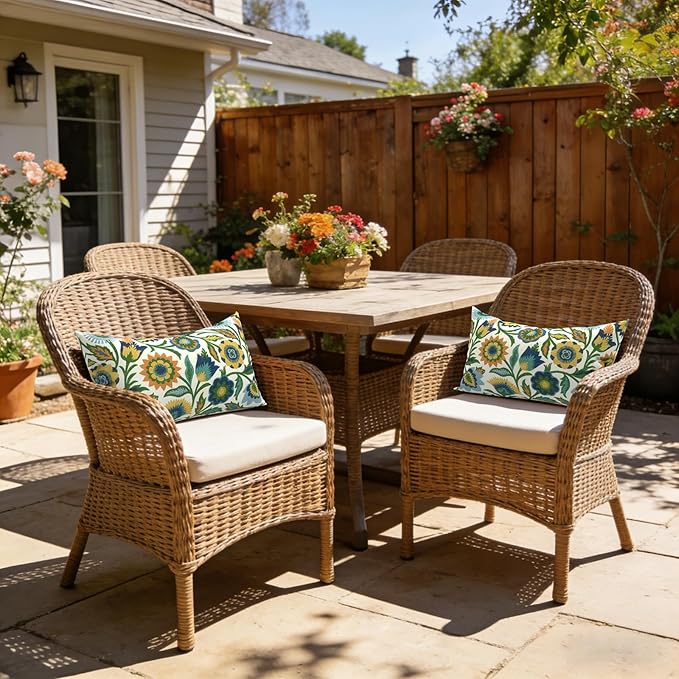 LVTXIII Set of 2 Patio Lumbar Pillows, 12" x 20" Fade Resistant Outdoor Lumbar Pillow with Inners, Fluffy Decorative Garden Lumbar Cushions for Home Patio Coach Sofa Use, Fiesta Floral