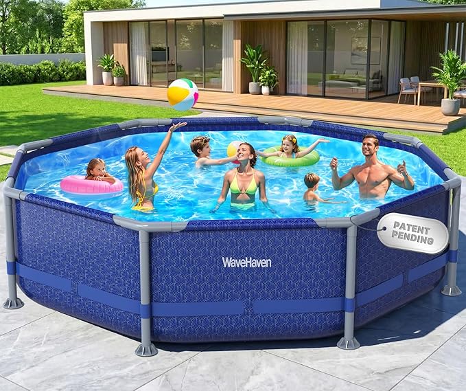 Above Ground Pool,10ft x 30in Frame Deep Swimming Pool,Round Family Pool,Large Above Ground Pool Easy Set,1200 Gallon Pool,Outdoor Backyard Pool for Kids,Adults-Blue,Pump Not Included