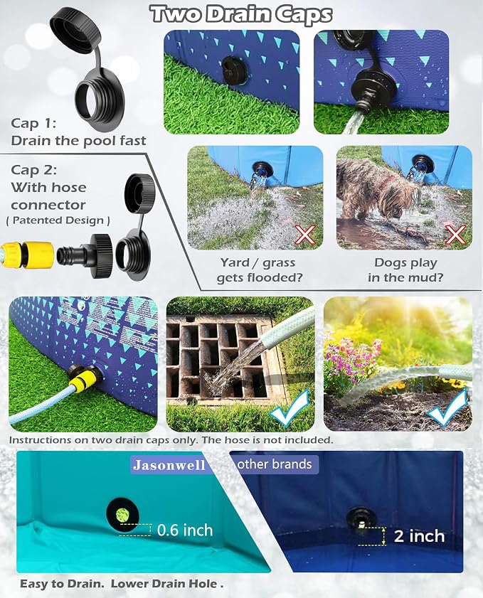 Jasonwell Foldable Dog Kiddie Pool - Hard Plastic Kids Paddling Pool Toddler Baby Swimming Pools for Backyard Collapsible Whelping Box Pet Doggie Cats Wading Pools Bathtub for Puppy Large Dogs 97In,G