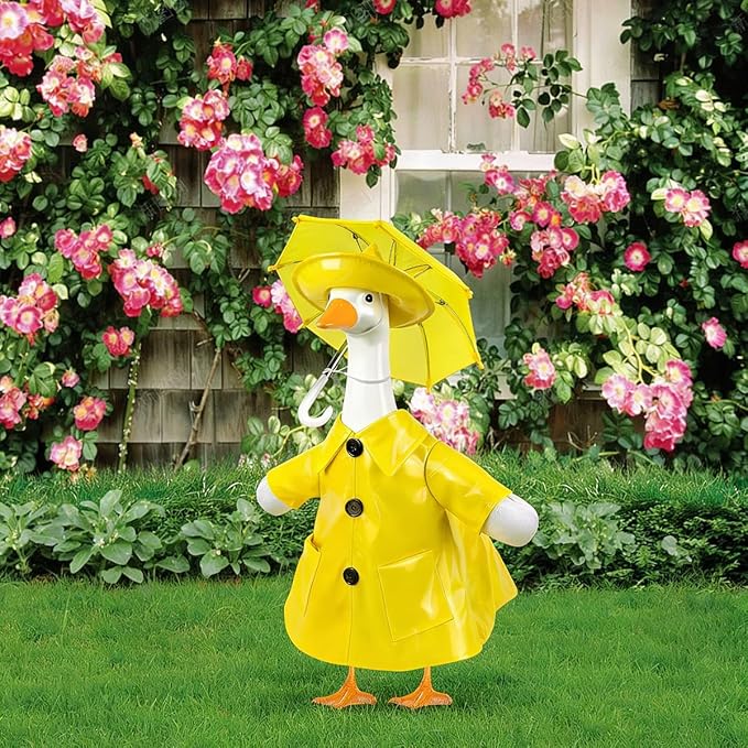 STONESTAR Raincoat Porch Goose Outfits with Umbrella Hat, Goose Spring Outfit Lawn Goose Raincoat Clothes Costume Fits 23" Geese Statue, Summer Garden Lawn Patio Yard Outdoor Decor (Raincoat-Yellow)