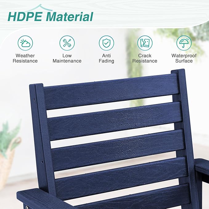 Patio Dining Chairs Set of 2, HDPE Weather Resistant Outdoor Chairs with Armrest, Heavy Duty 300LBS Support Patio Chairs for Backyard Deck Porch Balcony, Navy