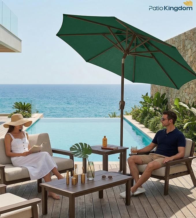 PatioKingdom 10FT Patio Umbrella with Push Button Tilt and Crank, Outdoor Market Umbrella with 8 Fiberglass Ribs, UV Protection Table Umbrella for Pool,Backyard,Garden,Deck