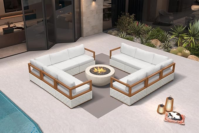 PURPLE LEAF Patio Conversation Sets 10 Pieces, Premium Leather Outdoor Couch Sectional Sofa, Patio Couch with Olefin Cushions, Patio Outdoor Furniture Set for Porch, Balcony, Garden, White