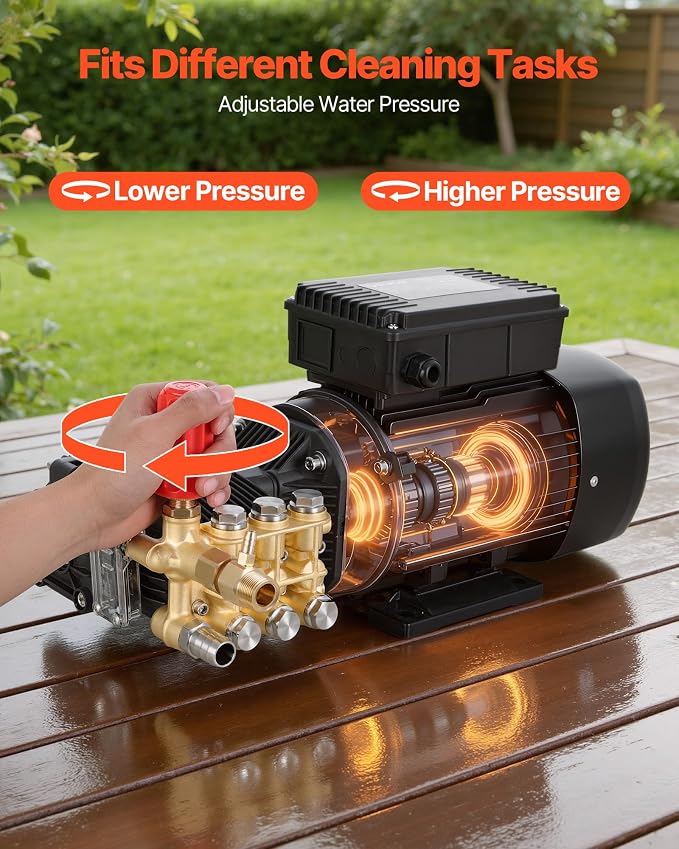 VEVOR Electric Pressure Washer Pump Kit, 1220 PSI, 2.2 GPM, Triplex Power Washer Pump with 2 HP Motor 120 V, Includes Wall Mount Bracket, Spray Gun, Wand, Hose, 5 Nozzles, for Washing Cars, Gardens