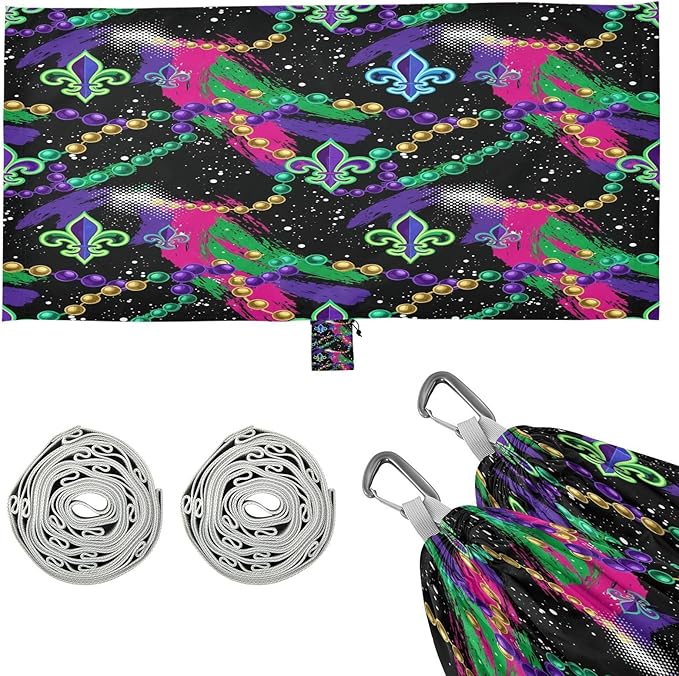 Hammocks for Outside Mardi Gras Elements Camping Hammock Portable Hammocks with Tree Straps and Carry Bag Camping Accessories for Hiking Beach Outdoor
