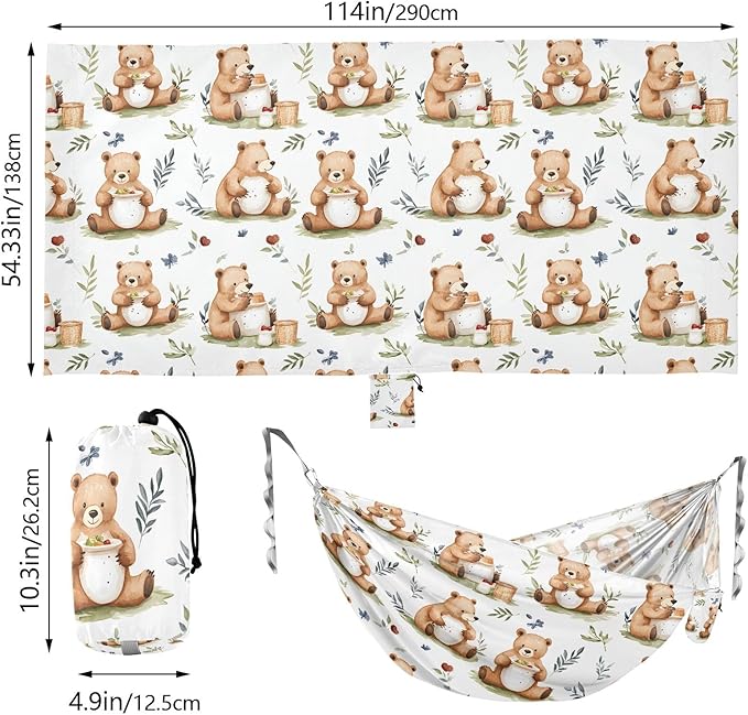 Camping Hammock Outdoor Hammocks for Outside Bear Cute Leaf Beach Trees Portable Lightweight with Pockets Tree Straps Indoor Small