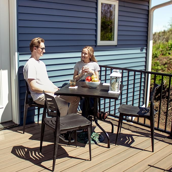 Sunnydaze Plastic Top Outdoor Dining Table - Square Folding Patio Table with Curved Iron Legs - Black - 28.75" H
