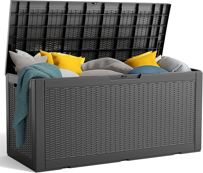 PatioZen 100 Gallon Resin Deck Box Outdoor Storage Box with Lockable Lid, Waterproof for Patio Cushions, Gardening Tools & Exercise Equipment