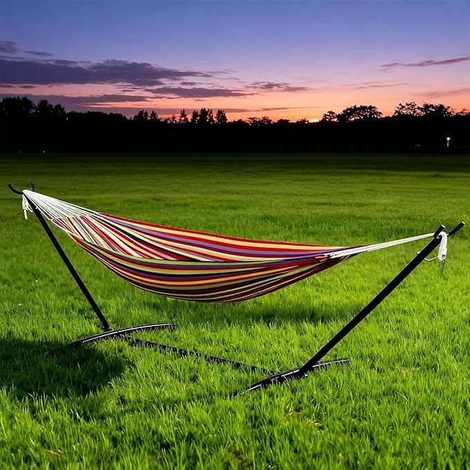 IDEALHOUSE Instant Setup Hammock, Portable Outdoor Steel Frame Hammocks, Heavy-Duty Garden Yard Beach Outdoor Max 450 LBS Capacity for 1-2, Rainbow