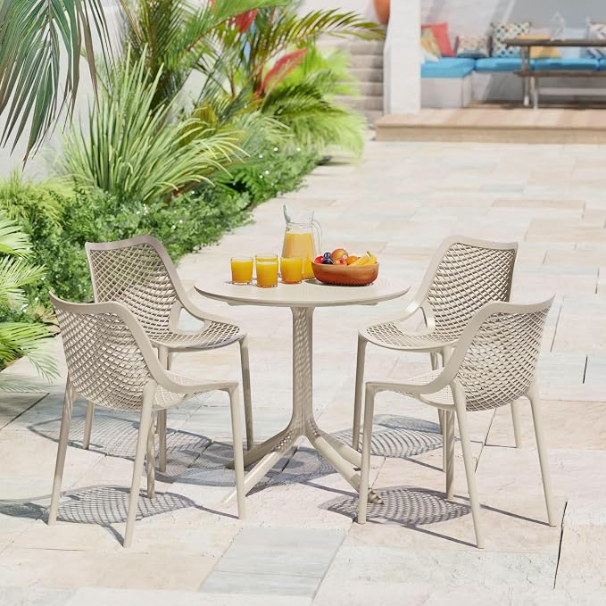Costaelm Small Patio Table, Outdoor Round Dining Table, Weather Resistant Outside Table for Poolside Deck Lawn Garden Backyard, Sand