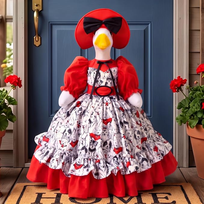 Suzile Porch Goose Outfit Dog Lover Goose Costume for 23" High Cement or Plastic Geese Clothes for Yard Lawn Outdoor Garden Patio Concrete Duck Statue Dresses Decorations