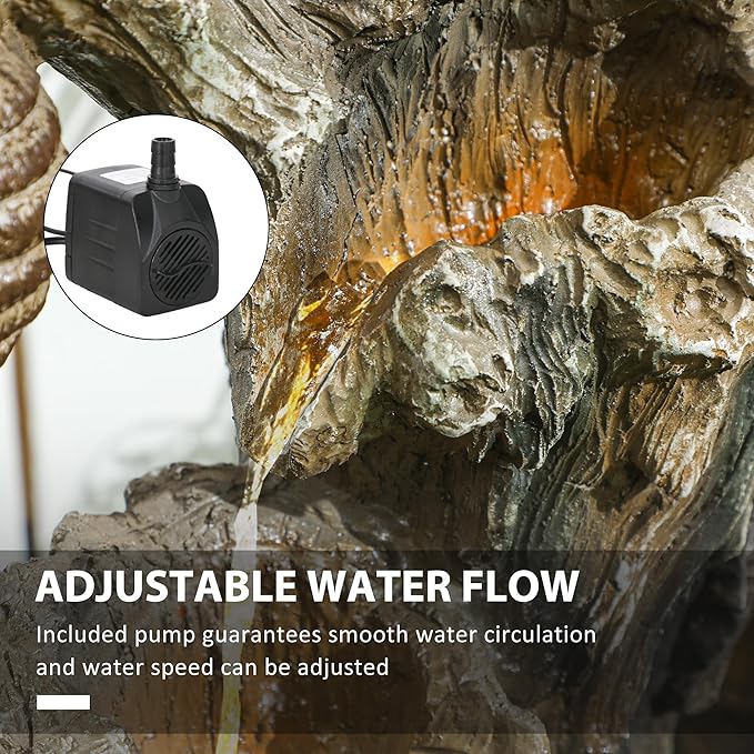 3-Tier Resin Bear & Honeycomb Outdoor Fountain with LED Lights & Adjustable Pump