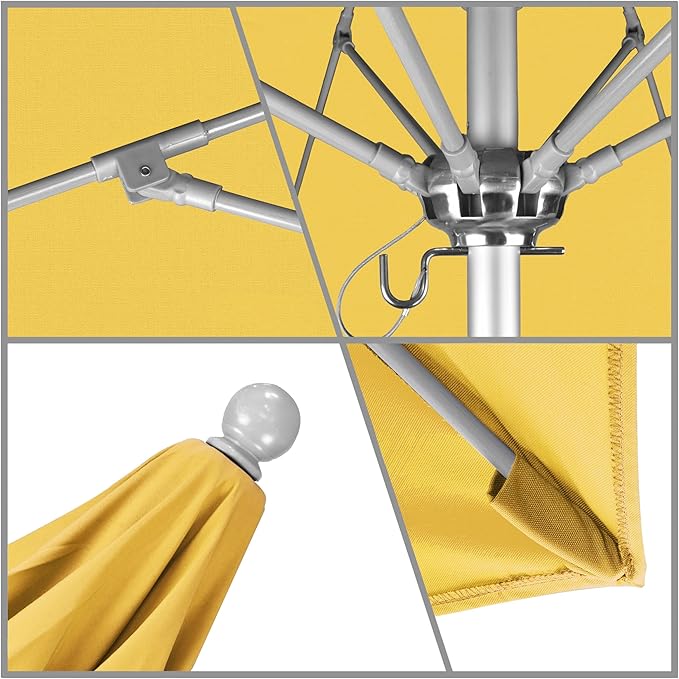 California Umbrella 7.5' Rd. Venture Series Contract Grade Patio Umbrella, Push Open Pin Stop, Silver Finish, Solution Dyed Yellow