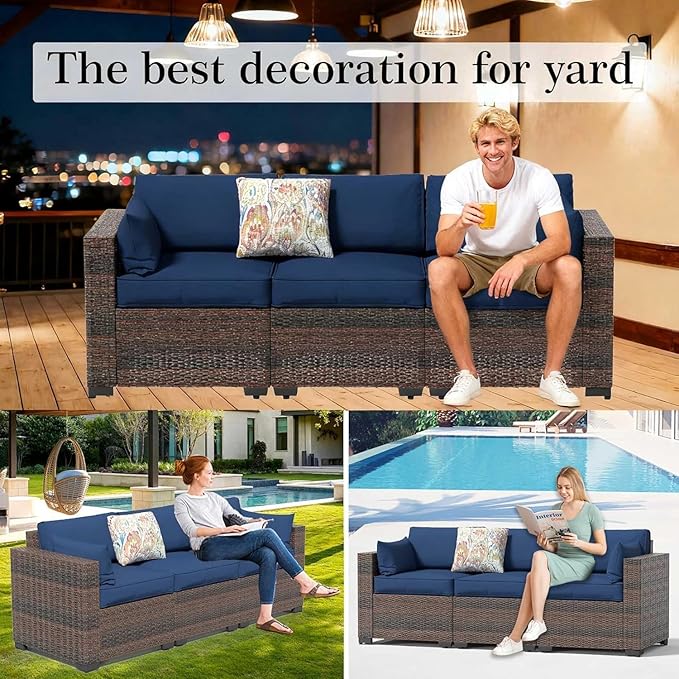 YLGJ&TIDY Outdoor Patio Furniture Set, 3-Seat Patio Sofa, All-Weather PE Rattan Sectional Conversation Set, Waterproof Couch w/Thick Cushions, Deep Seat, High Backrest for Backyard, Poolside, Porch