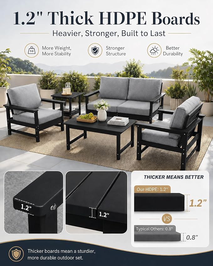HDPE Outdoor Patio Furniture Set with Cushions, 9 Piece Patio Conversation Set Sofa Set,All Weather Outdoor Couch Set with Coffee Table for Lawn, Garden, Deck