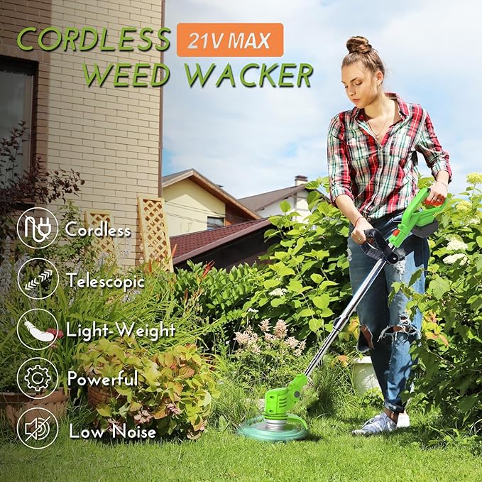 Electric Weed Wacker Cordless, Weed Eater Battery Powered with with Metal Blades,3 in 1 Stringless Grass Trimmer Lightweight Brush Cutter/Edger for Garden Lawn Yard Trimming