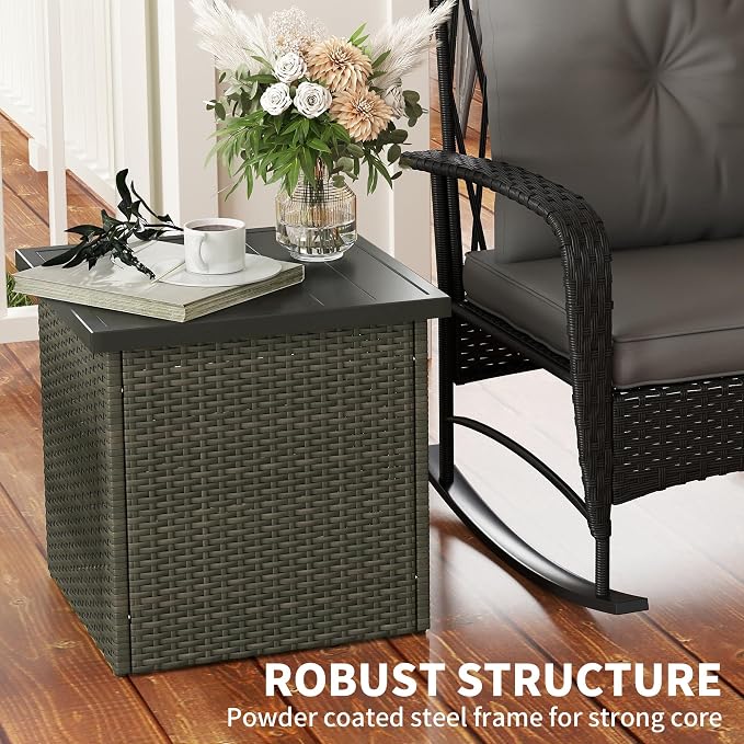 Outsunny All Weather Wicker Side Table with 1.5" Umbrella Hole, Square PE Rattan Outdoor End Table with Umbrella Base, UV-Resistant Frame, Storage Space for Patio, Garden, Poolside, Deck, Mixed-Brown