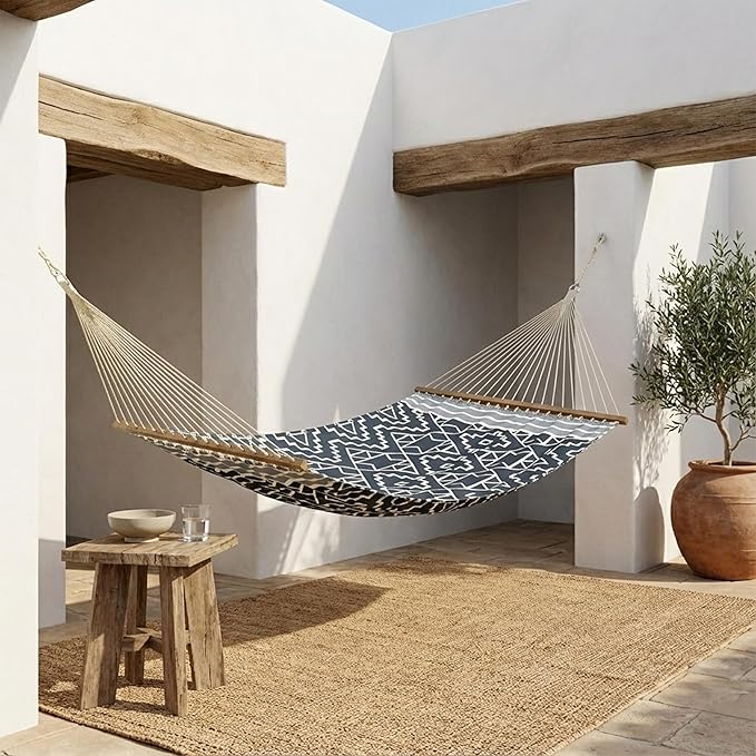 Fab Habitat Tribal Recycled Polyester Hammock - Kilimanjaro - Black - Indoor/Outdoor, Quick Dry, 2 Person 460 lbs Capacity - Patio, Poolside, Backyard, Garden, Beach, Balcony - 12-14 ft Adjustable