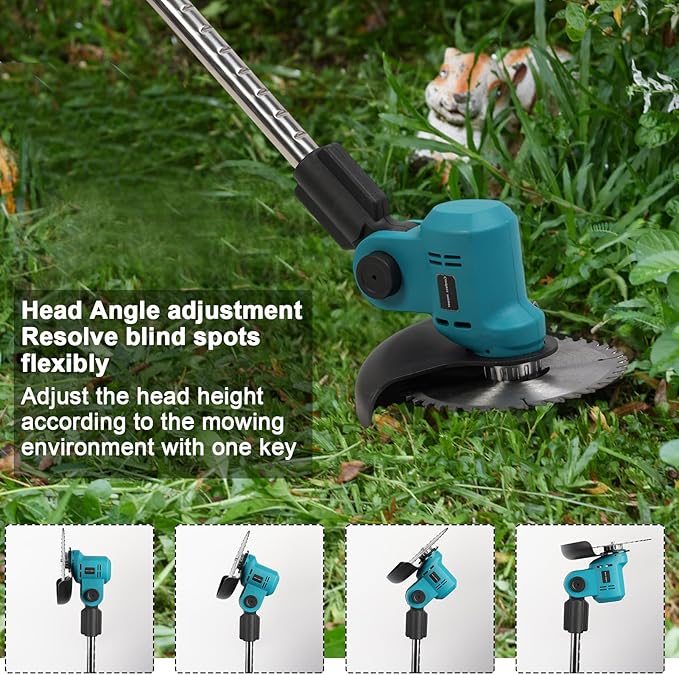Cordless String Trimmer with Fast Charger, 2 X 2.1Ah Battery Powered Weed Wacker with Auto Line Feed, 21V Weed Eater, Lawn Edger, Cordless Grass Trimmer/Wheel Edger/Mini-Mower/Brush Cutter (Blue A)