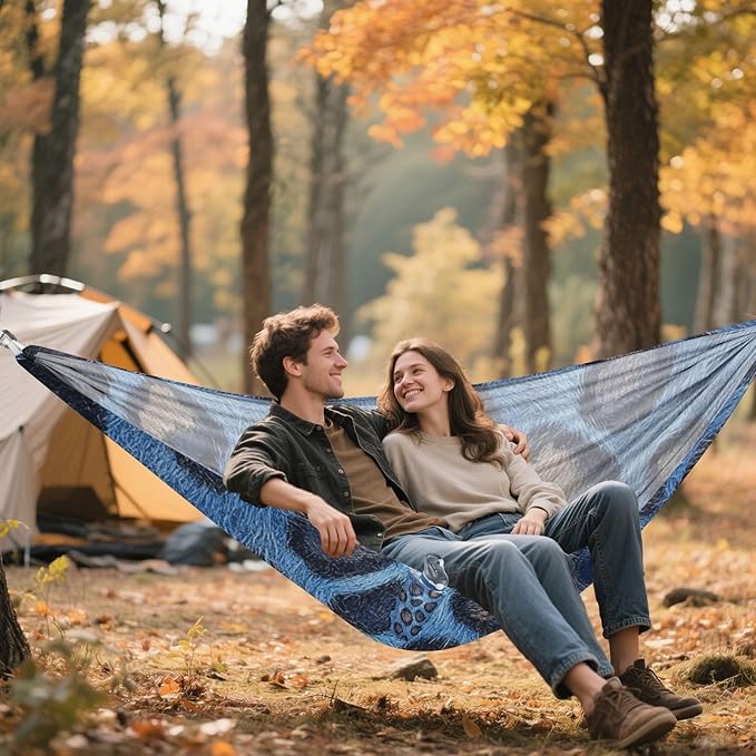 Blue Leopard Skin Texture 330lb Capacity Outdoor Hammocks Cloth Hammock for Outside Beach Patio Garden sillas para acampar