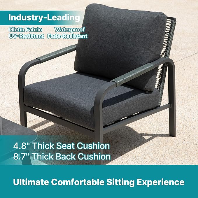 Aluminum Patio Furniture Set with Coffee Table, L-Shaped Patio Sectional Couch with Rattan Backrest for Garden, Balcony, Terrace, Gray