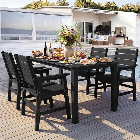 YEFU Patio Dining Sets HIPS: 5-Piece Outdoor Table and Chairs with Umbrella Hole - All-Weather Plastic Patio Dining Set for 4 Modern Furniture with Metal Aluminum Frame for Family with Deck/Pool Black