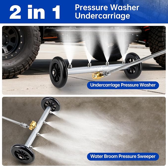 AURORA CAR Undercarriage Pressure Washer Attachment 16 Inch, Dual-Function Undercarriage Cleaner, Under Car Wash Water Broom with 3 Extension Wands, Power Washer Surface Cleaner, 4000 PSI