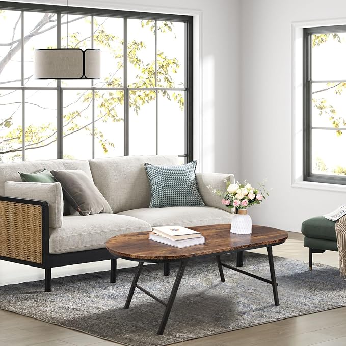 Folding Coffee Table for Living Room Industrial Brown Small Low Table Wooden Foldable Coffee Tables Oval Floor Desk Table for Small Spaces Home Office