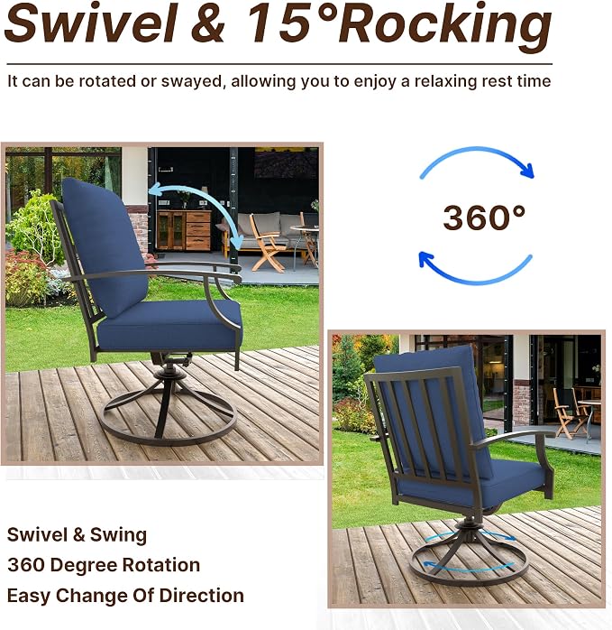 Gotland 14 Piece Outdoor Dining Set, Metal Outdoor Table and Swivel Chairs with X-Shaped Legs 1.5" Umbrella Hole, Patio Furniture Set with Waterproof Cushions, Patio Dining Sets for Backyard Navy