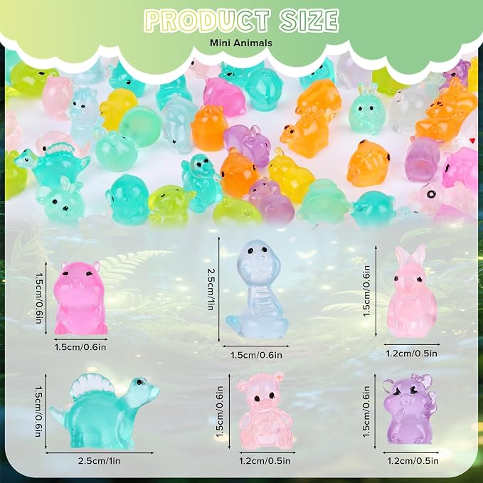 110 Pcs Mystery Mini Resin Animal Blind Bags, 60+ Variety Combination Set for Classroom Prizes, Party Favors, Glow in the Dark Luminous Miniature Figurines Bulk for Fairy Garden, DIY Decor